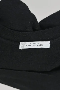 Black viscose-blend jersey knit racerback tank top with medusa plaque