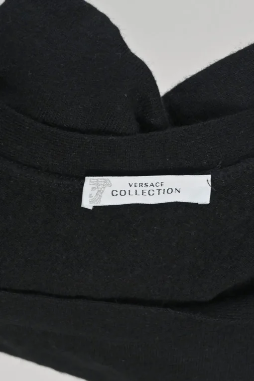 Black viscose-blend jersey knit racerback tank top with medusa plaque