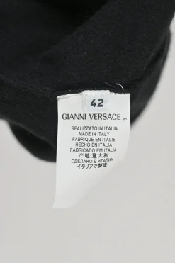 Black viscose-blend jersey knit racerback tank top with medusa plaque