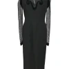 Black viscose-blend mixed-media stand collar peek-a-boo sweetheart sheath dress
