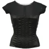 Black viscose-blend mixed-media cap sleeve corset top
