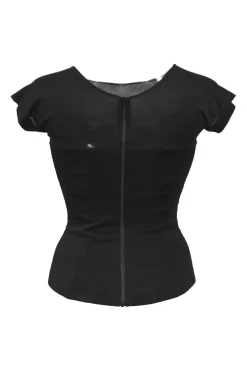 Black viscose-blend mixed-media cap sleeve corset top