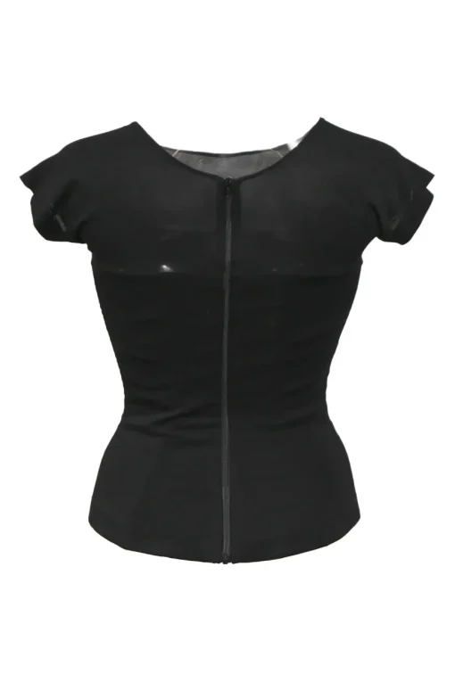 Black viscose-blend mixed-media cap sleeve corset top