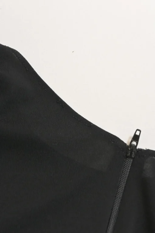 Black viscose-blend mixed-media cap sleeve corset top