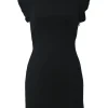 Black viscose-blend mock neck flutter sleeve mini dress