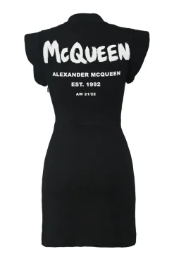 Black viscose-blend mock neck flutter sleeve mini dress