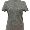 Black viscose-blend monogram jacquard knit mock neck short sleeve pullover top