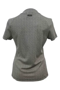 Black viscose-blend monogram jacquard knit mock neck short sleeve pullover top