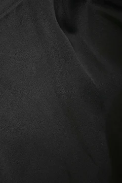 Black viscose-blend one-shoulder ruffle blouse