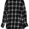 Black viscose-blend plaid flannel button-front classic collar oversized swing-style shirt