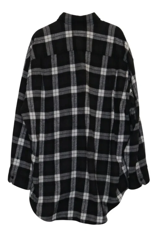 Black viscose-blend plaid flannel button-front classic collar oversized swing-style shirt