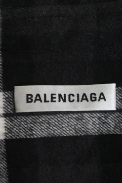 Black viscose-blend plaid flannel button-front classic collar oversized swing-style shirt