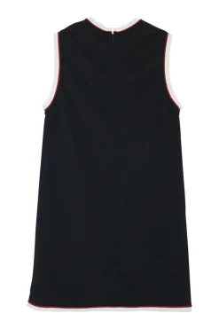 Black viscose-blend pullover sleeveless swing-style tunic shift dress with contrast rib knit tipping