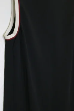 Black viscose-blend pullover sleeveless swing-style tunic shift dress with contrast rib knit tipping
