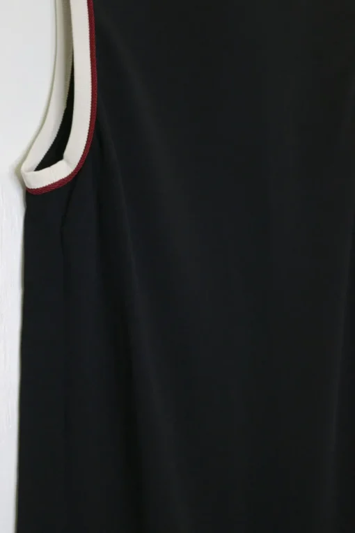 Black viscose-blend pullover sleeveless swing-style tunic shift dress with contrast rib knit tipping
