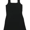 Black viscose-blend scalloped interlock knit bustier mini dress with fixed straps