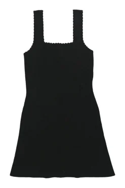 Black viscose-blend scalloped interlock knit bustier mini dress with fixed straps