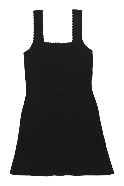Black viscose-blend scalloped interlock knit bustier mini dress with fixed straps
