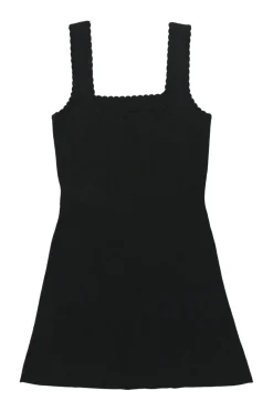 Black viscose-blend scalloped interlock knit bustier mini dress with fixed straps
