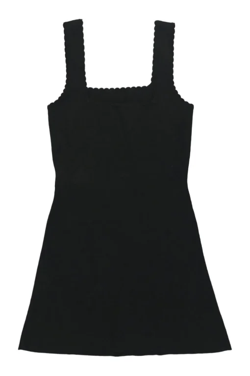 Black viscose-blend scalloped interlock knit bustier mini dress with fixed straps