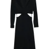 Black viscose-blend semi-sheer paneled powermesh and cady cut-out long sleeve mini lung dress