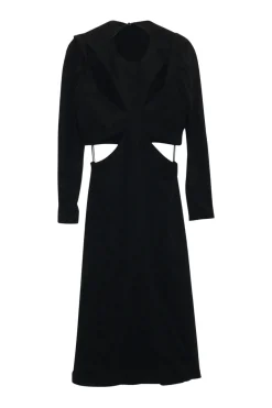 Black viscose-blend semi-sheer paneled powermesh and cady cut-out long sleeve mini lung dress