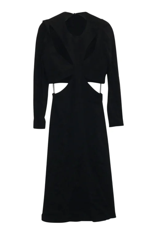 Black viscose-blend semi-sheer paneled powermesh and cady cut-out long sleeve mini lung dress