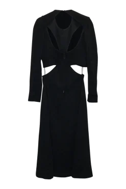 Black viscose-blend semi-sheer paneled powermesh and cady cut-out long sleeve mini lung dress