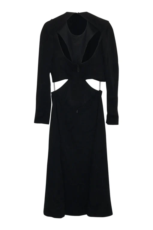Black viscose-blend semi-sheer paneled powermesh and cady cut-out long sleeve mini lung dress
