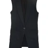 Black viscose-blend single breasted peak lapel longline waistcoat