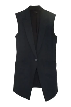 Black viscose-blend single breasted peak lapel longline waistcoat