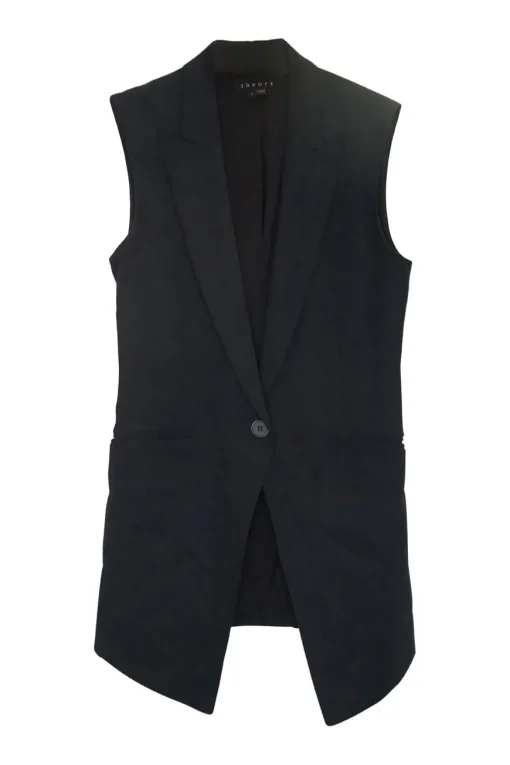 Black viscose-blend single breasted peak lapel longline waistcoat