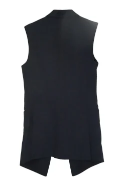 Black viscose-blend single breasted peak lapel longline waistcoat