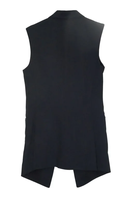 Black viscose-blend single breasted peak lapel longline waistcoat