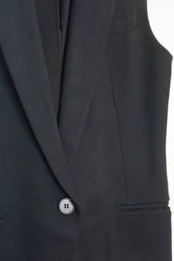 Black viscose-blend single breasted peak lapel longline waistcoat