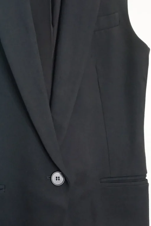 Black viscose-blend single breasted peak lapel longline waistcoat