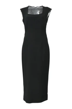 Black viscose-blend square-neck sheath dress