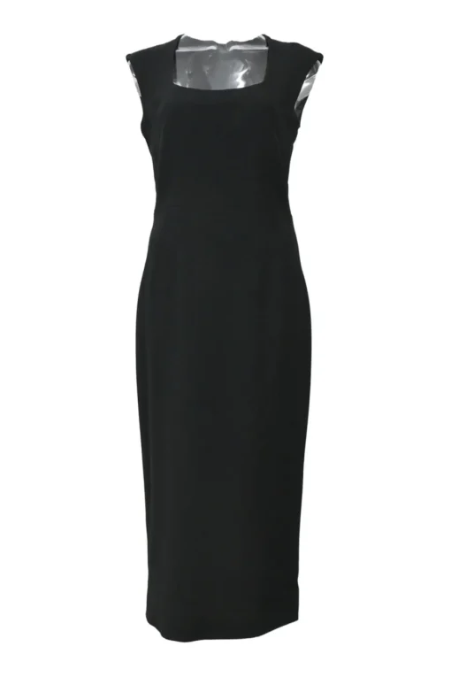 Black viscose-blend square-neck sheath dress