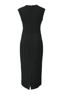 Black viscose-blend square-neck sheath dress