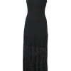 Black viscose-blend warp knit pointelle peek-a-boo tank dress