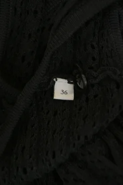Black viscose-blend warp knit pointelle peek-a-boo tank dress