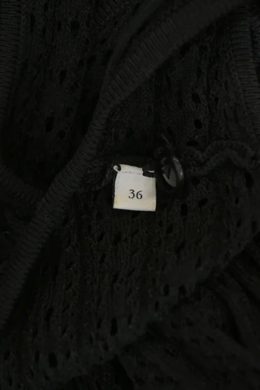 Black viscose-blend warp knit pointelle peek-a-boo tank dress
