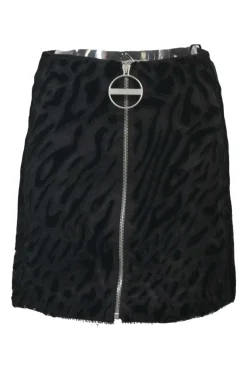 Black viscose-blend zebra burnout velvet and lace zip-front mini skirt