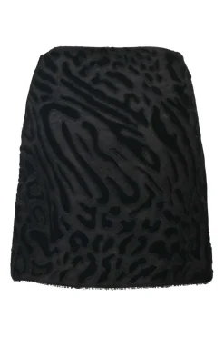 Black viscose-blend zebra burnout velvet and lace zip-front mini skirt