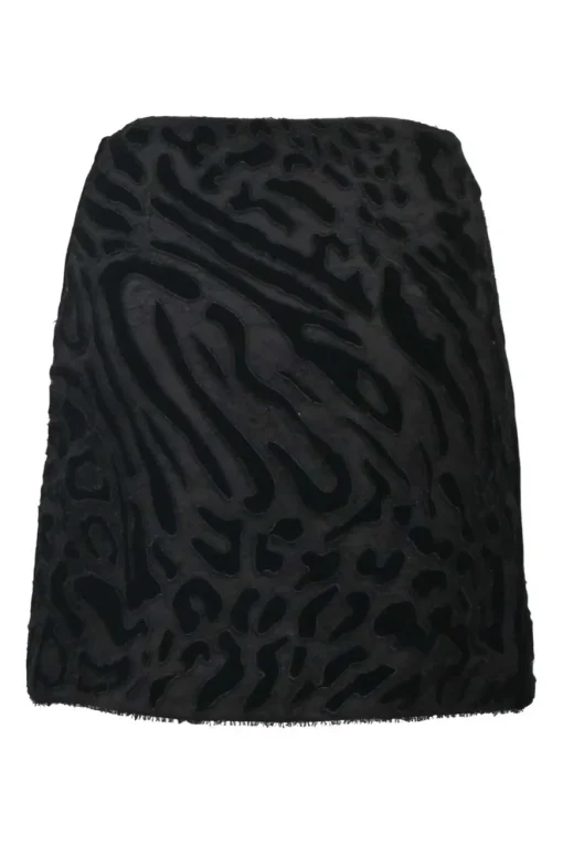 Black viscose-blend zebra burnout velvet and lace zip-front mini skirt