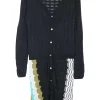 Black viscose-cotton blend paneled warp knit cardigan dress