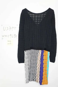 Black viscose-cotton blend paneled warp knit cardigan dress