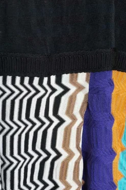 Black viscose-cotton blend paneled warp knit cardigan dress