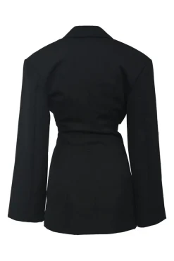 Black wool Arles cutout mini blazer dress with notch collar and wrap-front skirt