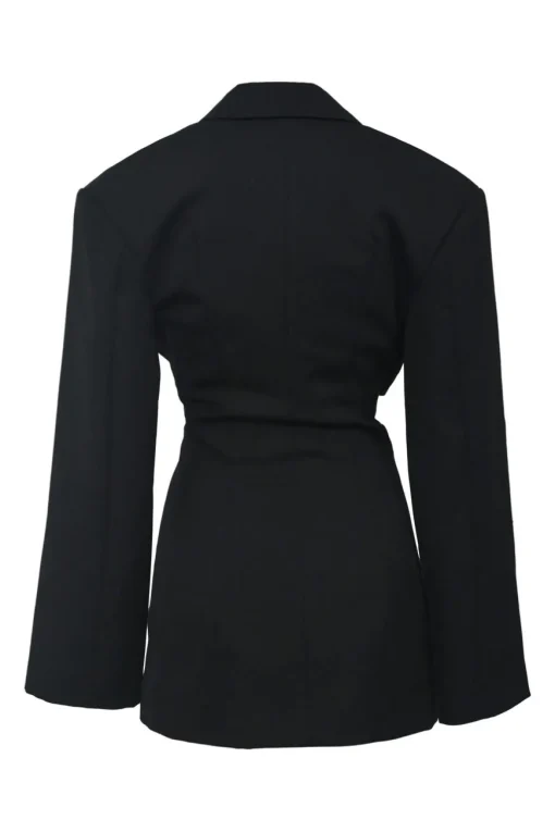 Black wool Arles cutout mini blazer dress with notch collar and wrap-front skirt